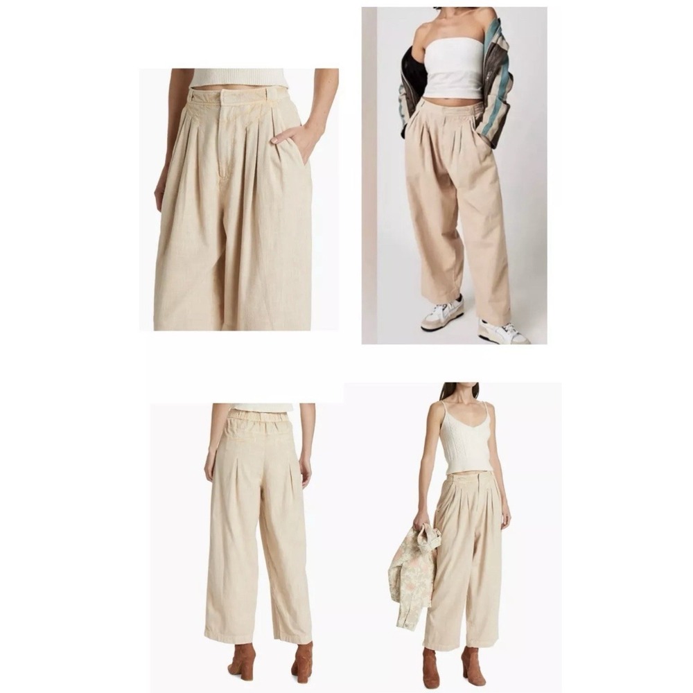 FREE PEOPLE Lotta Love Wide Leg Trousers In Pebble Size 6‎ Pleated Inseam 27"